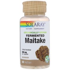 Грибы Майтаке, Fermented Maitake, Solaray, органик, ферментированные, 500 мг, 60 вегетарианских капсул (SOR-90847), фото