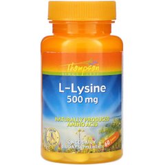 Thompson, L-лізин, 500 мг, 60 таблеток (THO-19750), фото