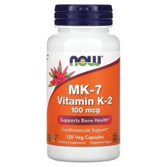 Now Foods, MK-7, витамин K2, 100 мкг, 60 вегетарианских капсул (NOW-00992), фото