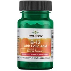 Витамин В-12 и фолиевая кислота, Ultra Vitamin B-12 with Folic Acid, Swanson, вкус клубники, 60 леденцов (SWV-02790), фото