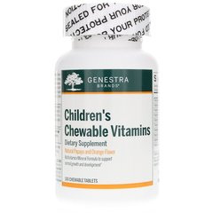 Витамины и минералы для детей, Children's Chewable Vitamins, Genestra Brands, вкус папайи и апельсина, 100 жевательных таблеток (GEN-10470), фото