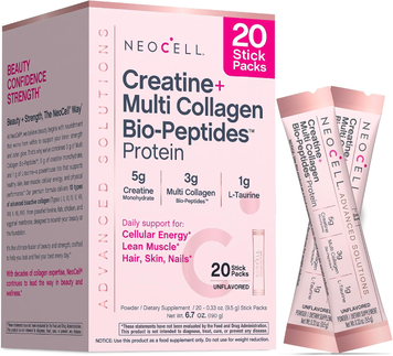 Креатин + мультиколлагеновые биопептиды NeoCell Creatine + Multi Collagen Bio-Peptides Protein | без вкуса - 20 стиков по 9,5 г, фото
