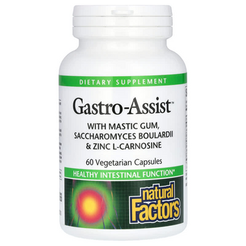 Natural Factors, Gastro-Assist с мастиковой смолой, сахаромицетами Буларди и L-карнозином цинка, 60 вегетарианских капсул (NFS-01756), фото