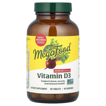 MegaFood, витамин D3, 50 мкг (2000 МЕ), 90 таблеток (MGF-10222), фото