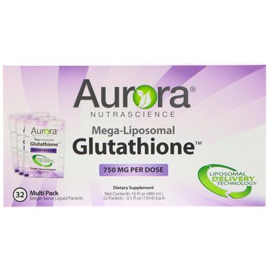 Aurora Nutrascience, мегаліпосомальний глутатіон, 750 мг, 32 порційних упаковок, 15 мл кожна (AUN-22941), фото