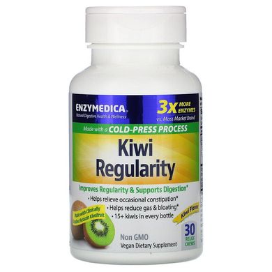 Enzymedica, Kiwi Regularity, смак ківі, 30 жувальних таблеток для полегшення стану (ENZ-11015), фото