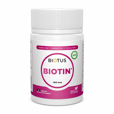 Біотин, Biotin, Biotus, 300 мкг, 30 таблеток (BIO-530289), фото
