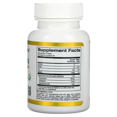 California Gold Nutrition, органическая спирулина, сертификат USDA Organic, 500 мг, 60 таблеток(CGN-01175), фото