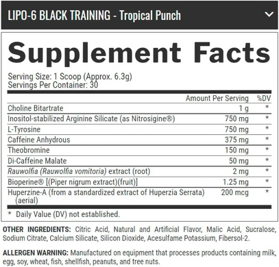 Nutrex Research, Lipo 6 Black Training, дикий виноград, 60 порций, 264 г (NRX-75562), фото