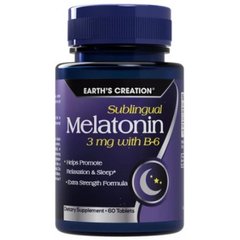 Earth‘s Creation, Мелатонин, 3 мг, + витамин B6, 60 таблеток (817497), фото