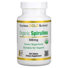 California Gold Nutrition, органічна спіруліна, сертифікат USDA Organic, 500 мг, 240 таблеток (CGN-01362), фото
