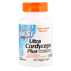 Doctor's Best, Ultra Cordyceps Plus, кордицепс з додаванням екстрактів гінкго білоба та артишоку, 60 вегетаріанських капсул (DRB-00098), фото