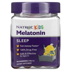 Natrol, Kids, мелатонин, для детей от 4 лет, ягодный вкус, 90 жевательных конфет (NTL-07530), фото