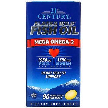 21st Century, Жир дикої риби з Аляски, Mega Omega 3, 1950 мг/1350 мг, 90 желатинових капсул (CEN-27129), фото