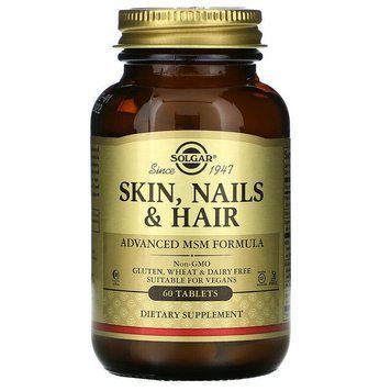 Solgar, Skin, Nails, Hair, шкіра, нігті і волосся, поліпшена формула з МСМ, 60 таблеток (SOL-01735), фото