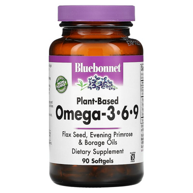 Bluebonnet Nutrition, рослинні омега-3-6-9 кислоти, 90 м'яких желатинових капсул (BLB-01012), фото