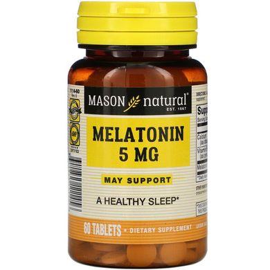 Мелатонин 5 мг, Melatonin, Mason Natural, 60 таблеток (MAV-11145), фото