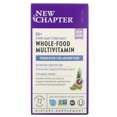 New Chapter, Every Man's One Daily Multi, мультивітаміни для чоловіків віком від 55 років, 72 вегетаріанські таблетки (NCR-90128), фото