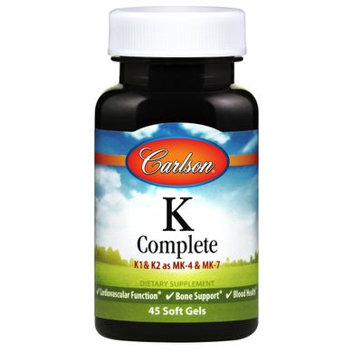 Вітамін К, повна формула, K-Complete, Carlson Labs, 45 гелевих капсул (CAR-10410), фото