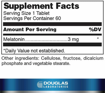 Мелатонін, Douglas Laboratories, 3 мг, 60 таблеток (DOU-01641), фото