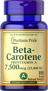 Бета-каротин, Beta-Carotene, Puritan's Pride, 25 000 МЕ, 100 гелевых капсул (PTP-11220), фото