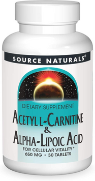 Source Naturals, Acetyl L-Carnitine & Alpha-Lipoic Acid, 650 мг, 30 таблеток (SNS-01798), фото