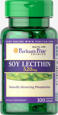 Соєвий лецитин Puritan's Pride, Soy Lecithin 520 мг 100 капсул (PTP-16380), фото
