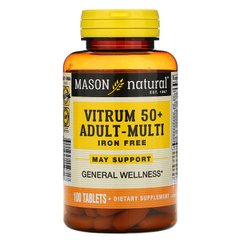 Мультивитамины 50+ без железа, Vitrum 50+ Adult-Multi Iron Free, Mason Natural, 100 таблеток (MAV-15971), фото