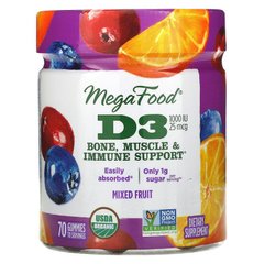 MegaFood, Вітамін D3, 1000 МО, Wellness, смак фруктів, 70 желейних цукерок (MGF-10412), фото