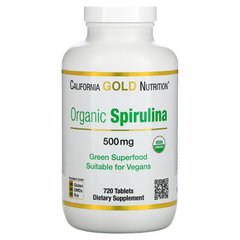 California Gold Nutrition, органическая спирулина, сертификат USDA Organic, 500 мг, 720 таблеток(CGN-01176), фото