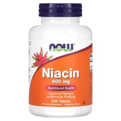 Now Foods, Ніацин, 500 мг, 250 таблеток (NOW-00482), фото