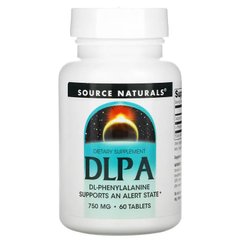 DL-фенилаланин, DLPA, Source Naturals, 750 мг, 60 таблеток (SNS-00165), фото