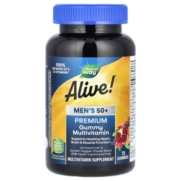 Мультивитамины для мужчин 50+ Nature's Way Alive! Men's 50+ Premium Gummy Multivitamin | апельсин, виноград и вишня - 75 жевательных мармеладок, фото