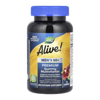 Nature's Way, Alive! повний комплекс мультивітамінів преміальної якості для чоловіків віком від 50 років, зі смаком апельсина, винограду та вишні, 75 жувальних цукерок (NWY-15898), фото