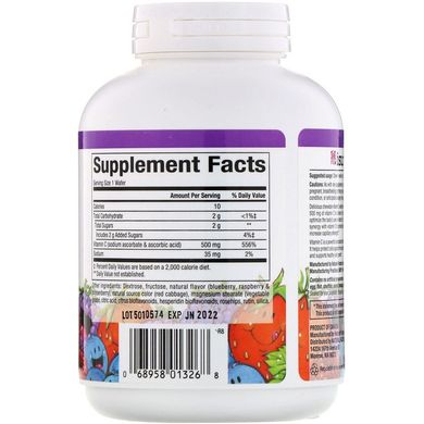 Вітамін C, зі смаком лохини, малини і бойзеновой ягоди, Vitamin C, Natural Factors, 500 мг, 90 таблеток (NFS-01326), фото