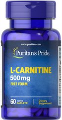 Л-карнітин, L-Carnitine, Puritan's Pride, 500 мг, 60 капсул (PTP-11684), фото