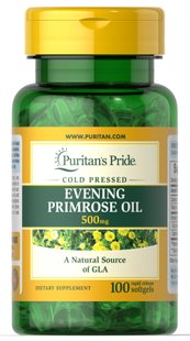 Масло вечірньої примули з ГЛК, Evening Primrose Oil, Puritan's Pride, 500 мг, 100 гелевих капсул (PTP-13632), фото