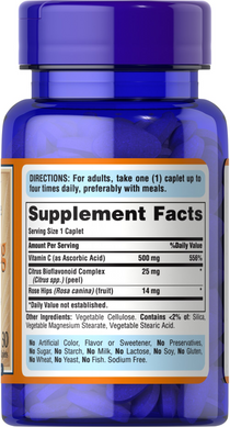 Вітамін С з біофлавоноїдами і шипшиною, Vitamin C, Puritan's Pride, 500 мг, 30 капсул (PTP-30262), фото