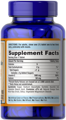 Витамин С с шиповником, Vitamin C, Puritan's Pride, вкус апельсина, 500 мг, 90 жевательных таблеток (PTP-13880), фото