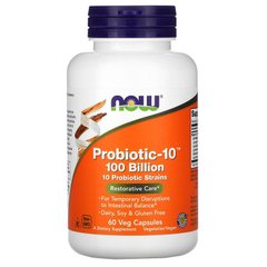 Now Foods, Probiotic-10, восстановление, 100 млрд., 60 вегетарианских капсул (NOW-02904), фото