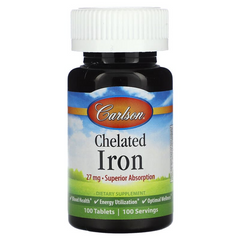 Хелат железа, Chelated Iron, Carlson Labs, 27 мг, 100 таблеток (CAR-05571), фото