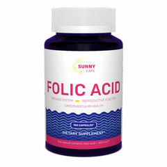 Фолієва кислота, Folic Acid Powerfull, Sunny Caps, 400 мкг, 100 капсул (SUN-530777), фото