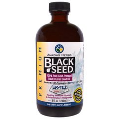 Amazing Herbs, Black Seed, 100% чисте масло насіння чорного кмину холодного віджиму, 240 мл (AHR-12008), фото
