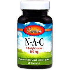 Ацетилцистеин АЦЦ, N-A-C, Carlson Labs, 500 мг, 60 капcул (CAR-06770), фото