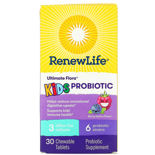 Renew Life, Ultimate Flora, пробіотик для дітей, ягідний смак, 3 млрд живих культур, 30 жувальних таблеток (REN-15868), фото