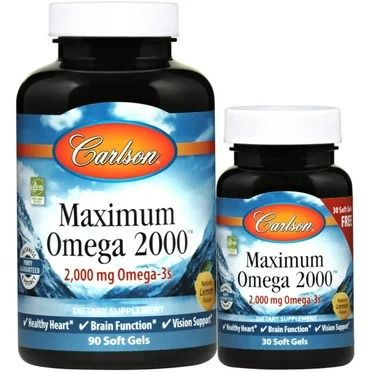 Carlson Labs, Максимум Омега 2000, натуральный вкус лимона, 2,000 мг, 90+30 мягких гелевых капсул (CAR-17240), фото