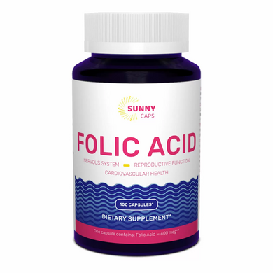 Фолиевая кислота, Folic Acid Powerfull, Sunny Caps, 400 мкг, 100 капсул (SUN-530777), фото