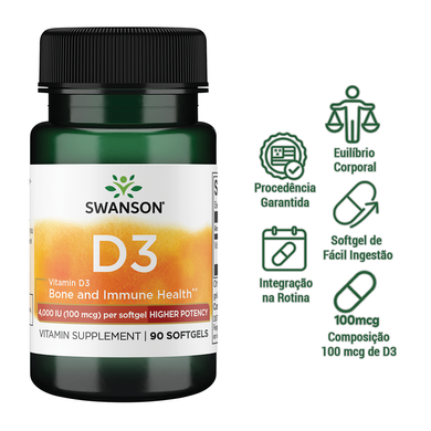 Вітамін Д3  4000 МО (100 мкг) Swanson Vitamin D3 - 90 м&rsquo;яких капсул, фото