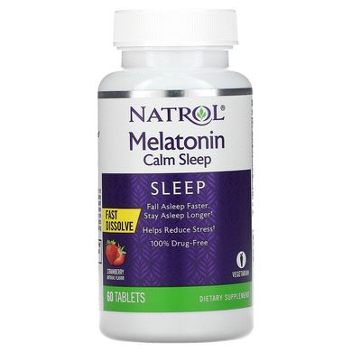 Natrol, Melatonin Calm Sleep, быстрорастворимый, со вкусом клубники, 60 таблеток (NTL-06046), фото