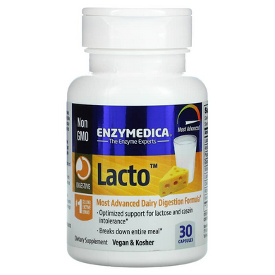 Enzymedica, Lacto, самая продвинутая формула для усвоения молочных продуктов, 30 капсул (ENZ-24120), фото